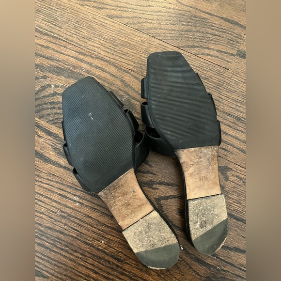 Saint Laurent Tribute Sandal Flat Mules Black Slides Smooth Leather - Picture 4 of 9
